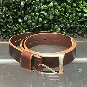 Donald J. Pliner Dark Brown Leather Belt with Silver Buckle